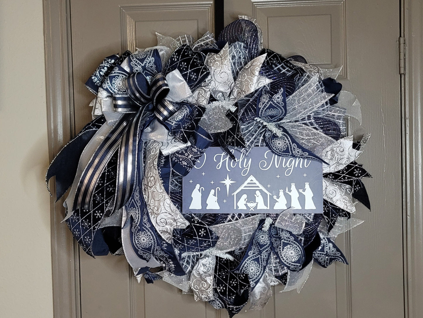 Christmas wreath,  Door wreath,  holiday wreath,  winter wreath, navy and silver,  front door wreath