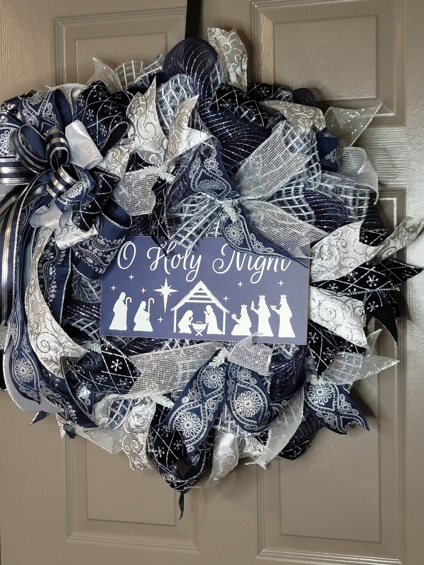 Christmas wreath,  Door wreath,  holiday wreath,  winter wreath, navy and silver,  front door wreath