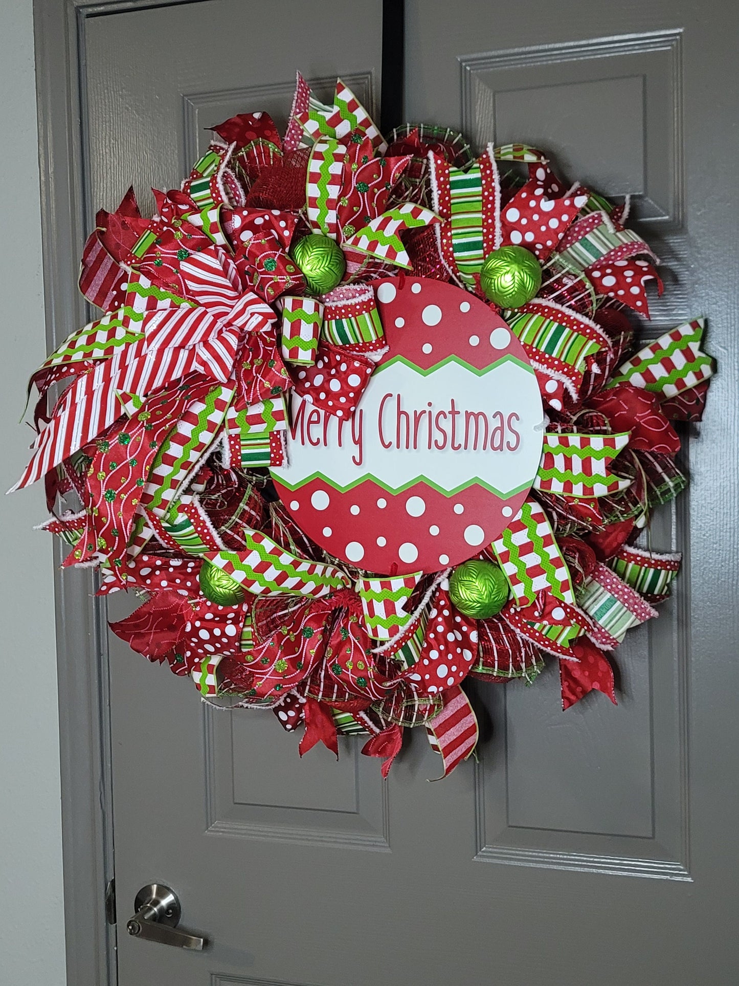 Christmas wreath,  Door wreath,  holiday wreath,  winter wreath, red and lime green,  front door wreath