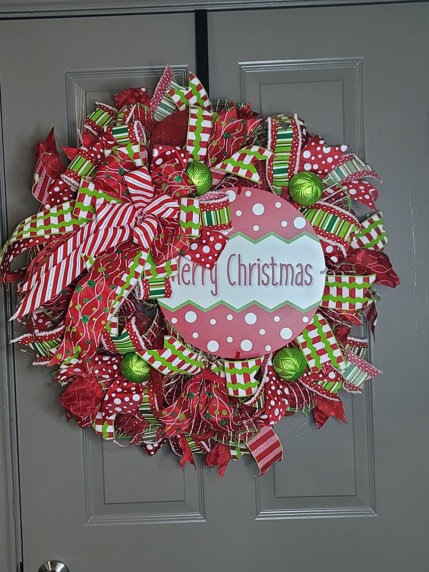 Christmas wreath,  Door wreath,  holiday wreath,  winter wreath, red and lime green,  front door wreath