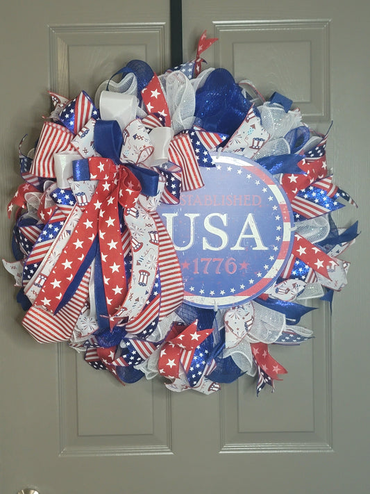 Fourth of July,  Memorial day,  Labor day wreath,  summer wreath,  Red white and blue wreath, Everyday wreath