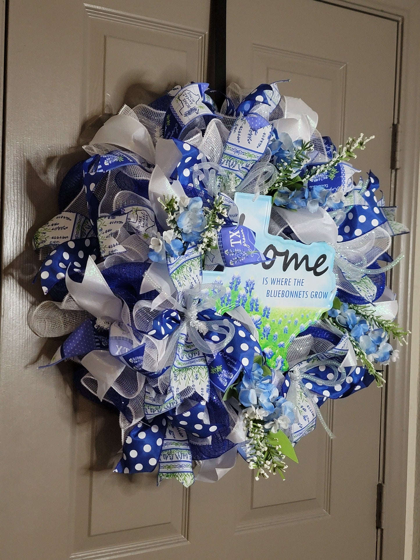 Bluebonnet wreath,  Summer wreath,  Everyday wreath,  Blue and white wreath