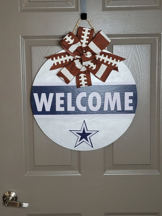 Dallas Cowboys wood door hanger, NFL sport door hanger, Silver and blue door hanger