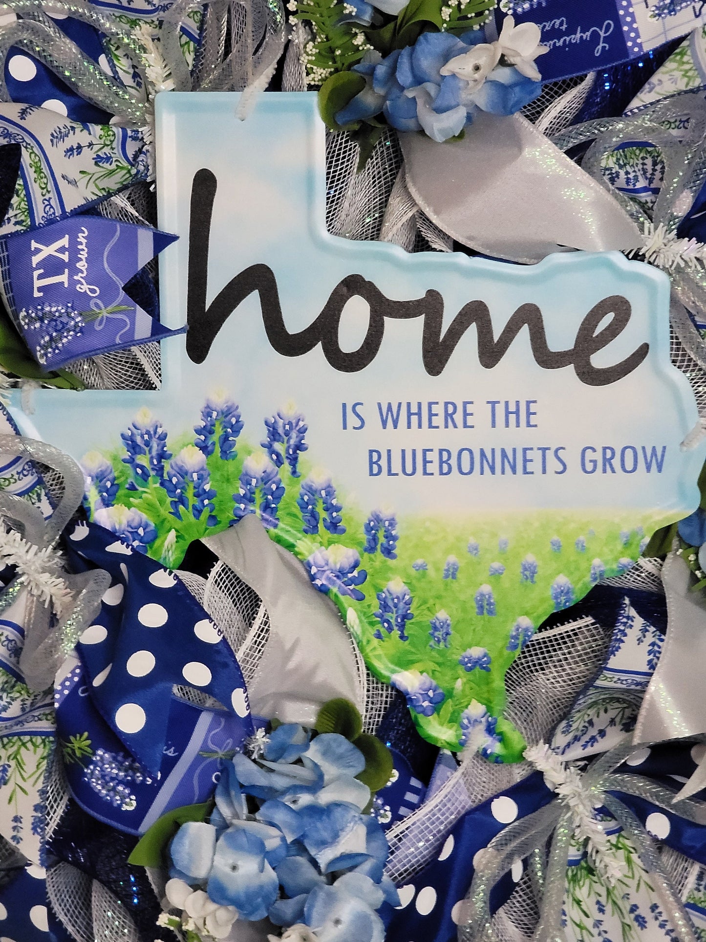 Bluebonnet wreath,  Summer wreath,  Everyday wreath,  Blue and white wreath